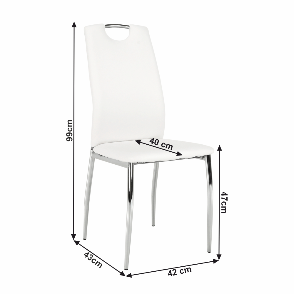 Scaun dining, piele ecologică albă/crom, ERVINA
