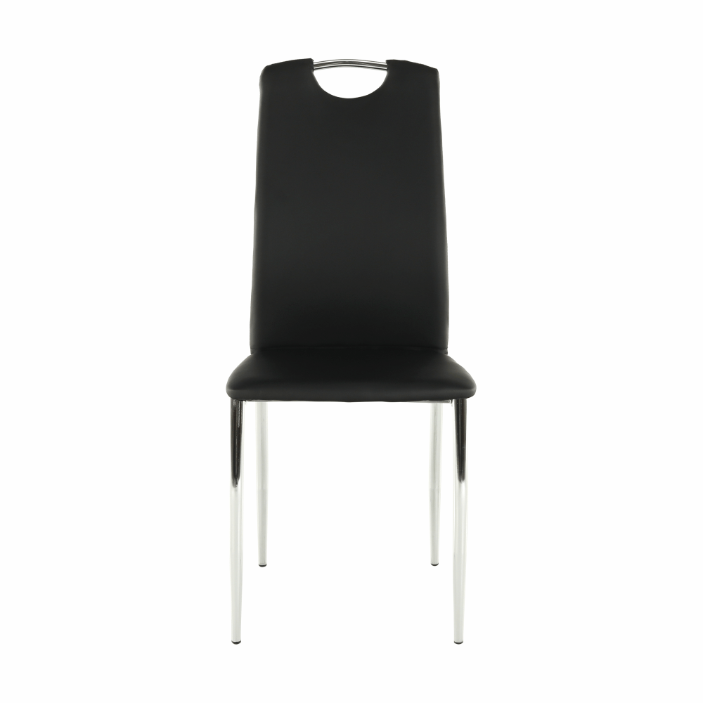 Scaun dining, piele ecologică neagră/crom, ERVINA