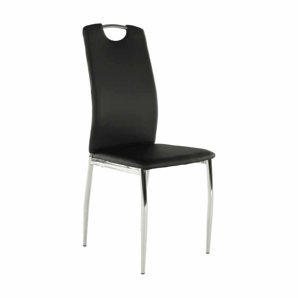 Scaun dining, piele ecologică neagră/crom, ERVINA