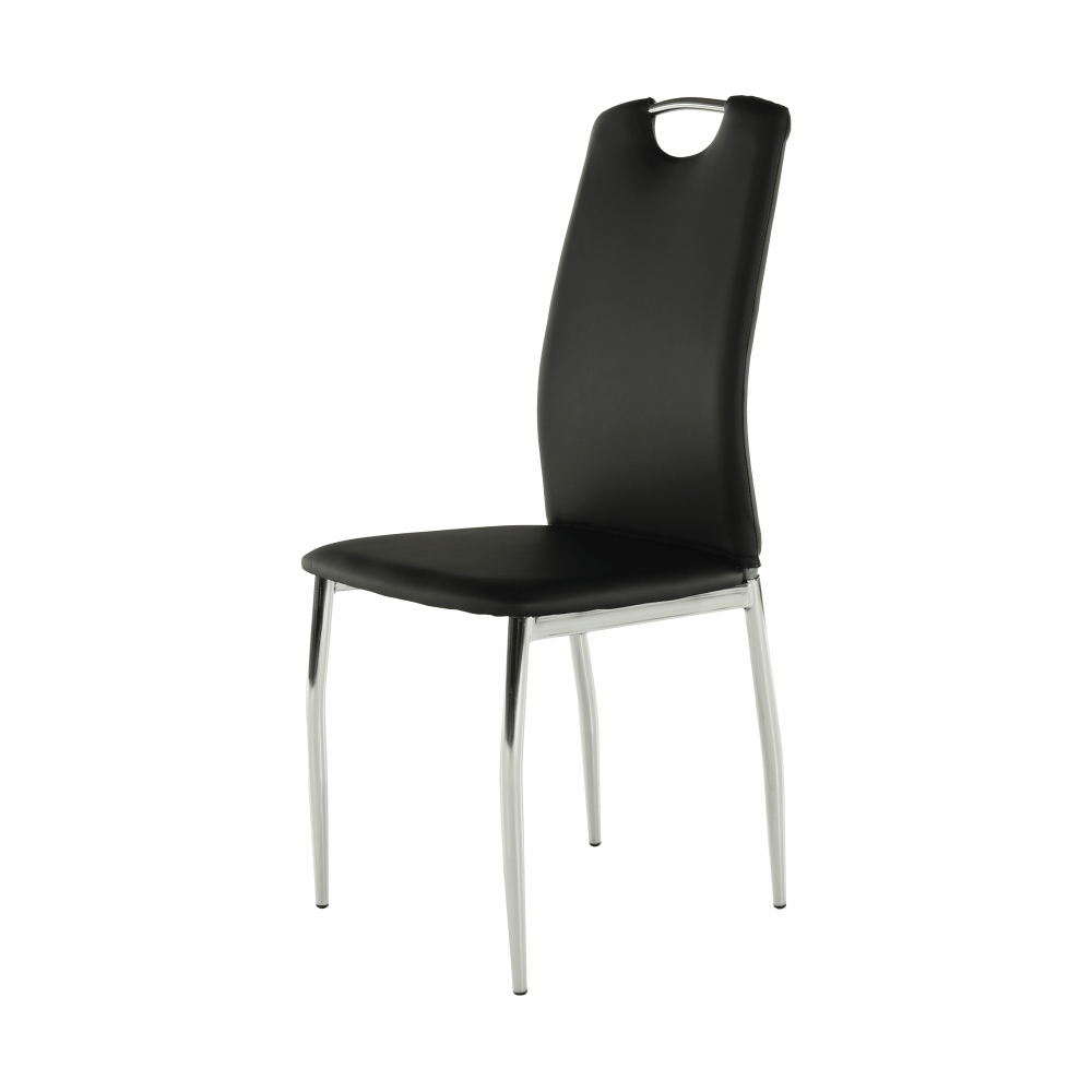 Scaun dining, piele ecologică neagră/crom, ERVINA
