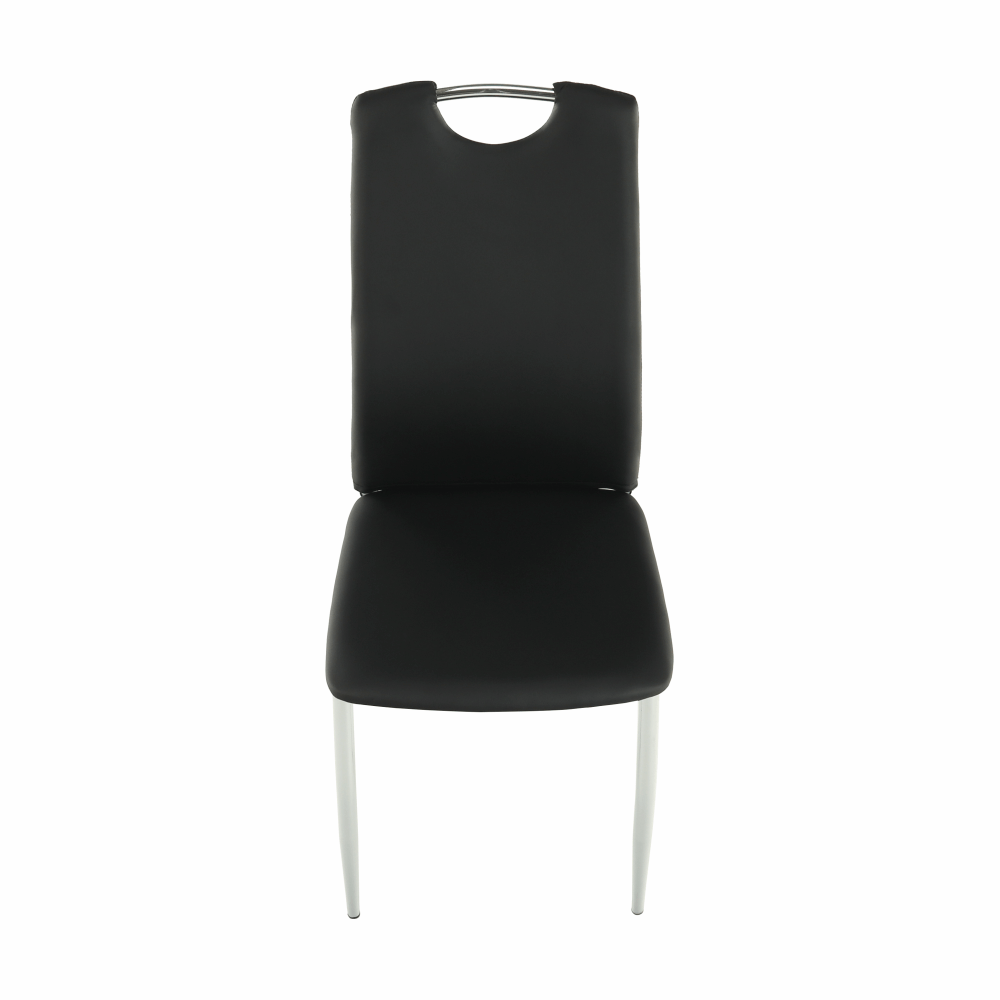 Scaun dining, piele ecologică neagră/crom, ERVINA