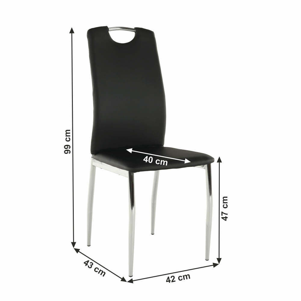 Scaun dining, piele ecologică neagră/crom, ERVINA