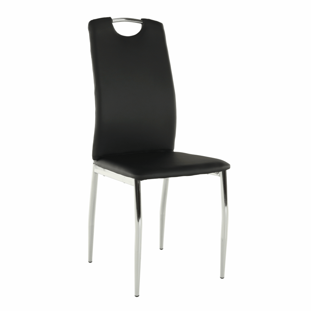 Scaun dining, piele ecologică neagră/crom, ERVINA