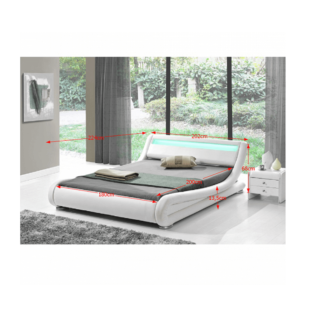 Pat modern cu RGB LED iluminare, alb, 180x200, FILIDA