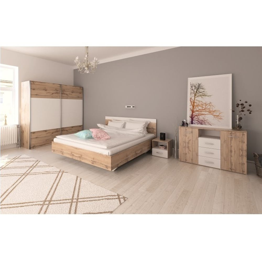 Set dormitor (pat 160x200 cm), stejar wotan/alb, GABRIELA NEW
