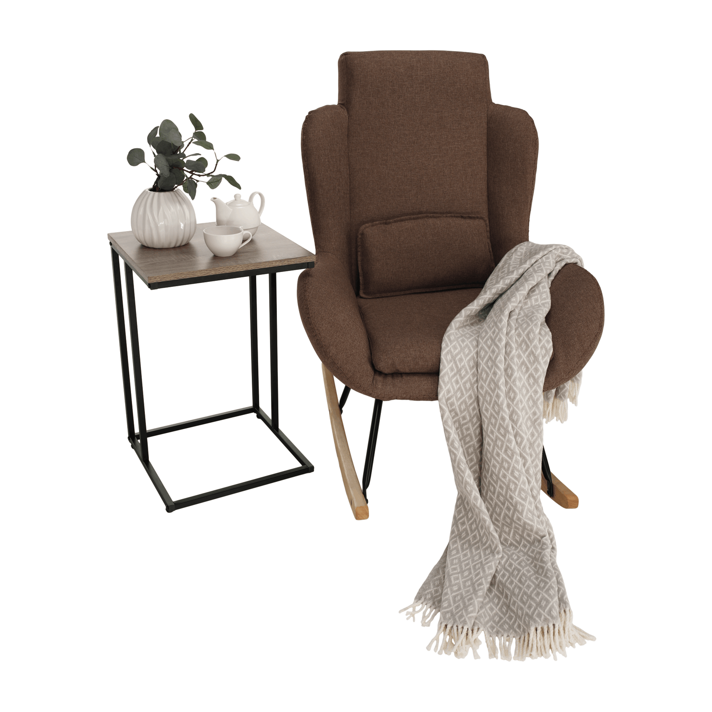 Fotoliu balansoar, material textil maro deschis/lemn, HARPER
