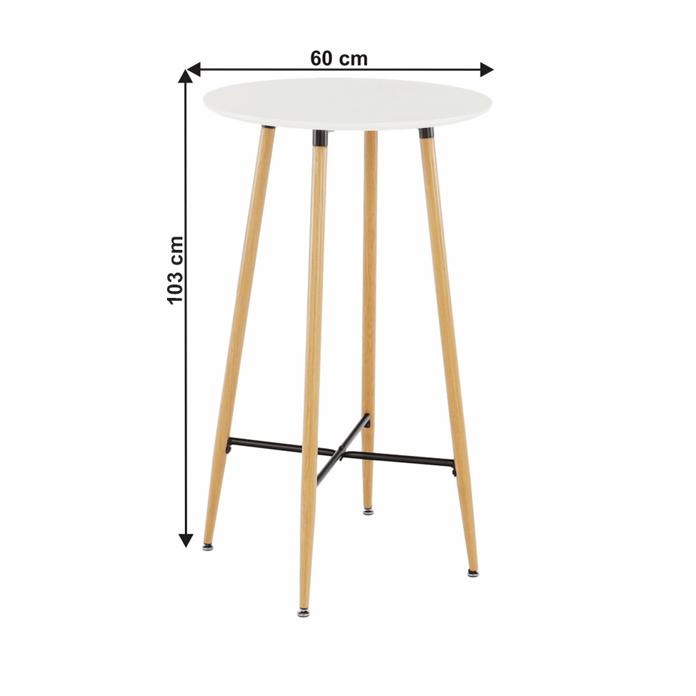 Masă de bar, alb/stejar, diametru 60 cm, IMAM