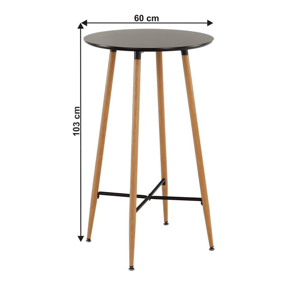 Masă de bar, negru/stejar, diametru 60 cm, IMAM