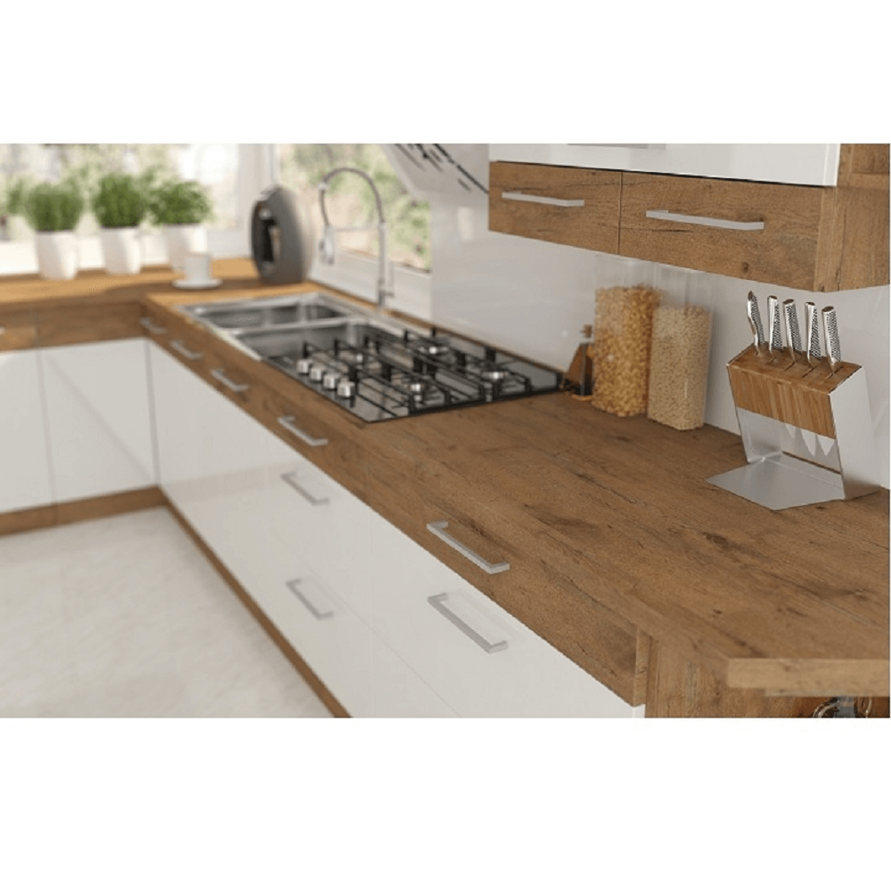 Cabinet inferior, alb extra lucios HG/stejar Lancelot, VEGA D40 1F BB