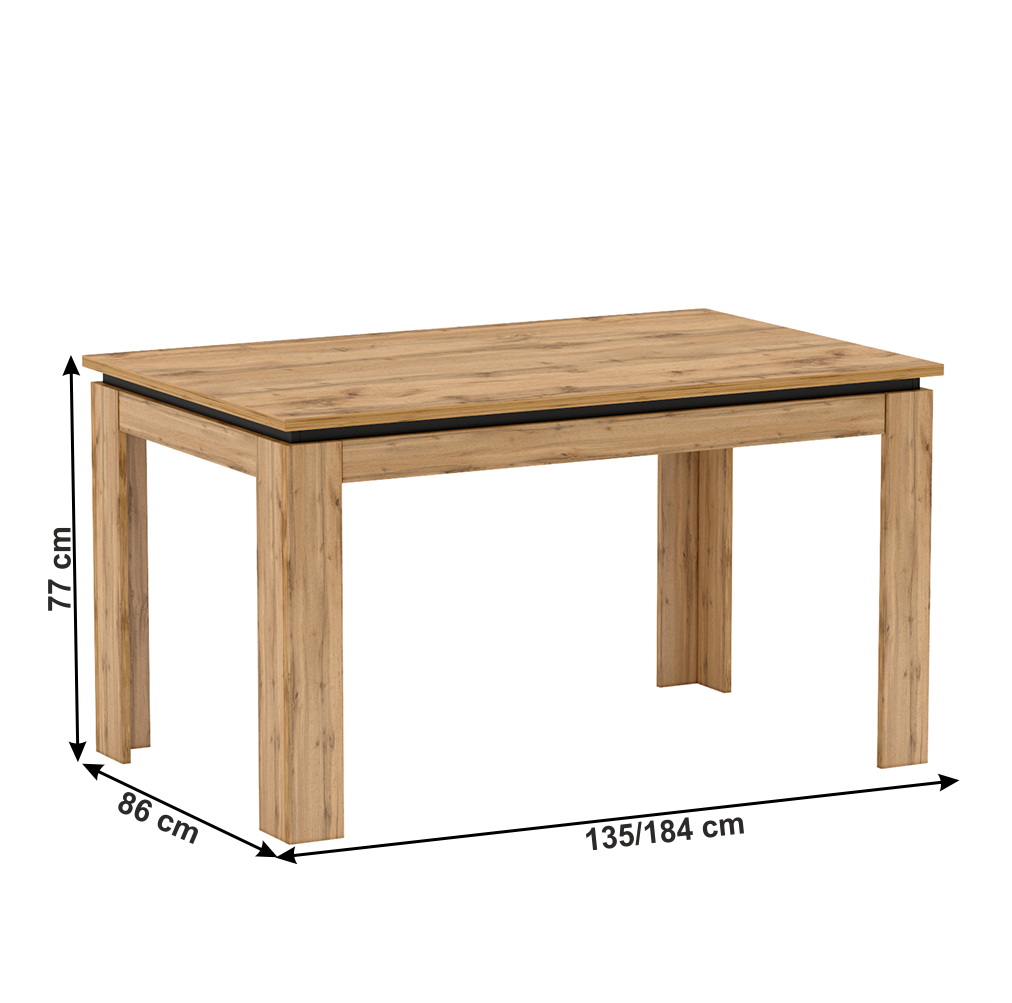 Masă dining extensibilă, stejar wotan, 135-184x86 cm, TORONTA S