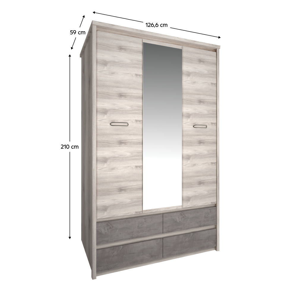 Dulap cu oglindă 3D4S, castan Nairobi / onix, JESI