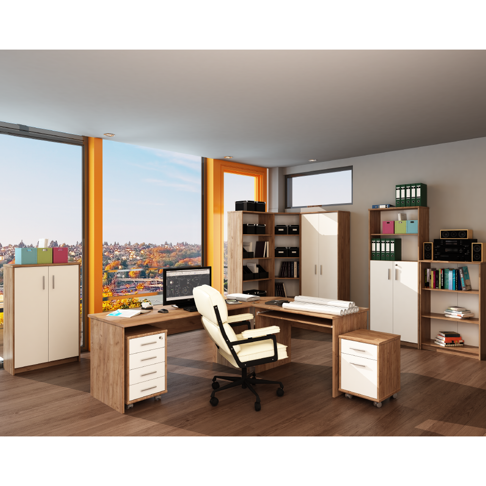 Set de birou, kraft dunkel/alb, JOHAN 2 NEW