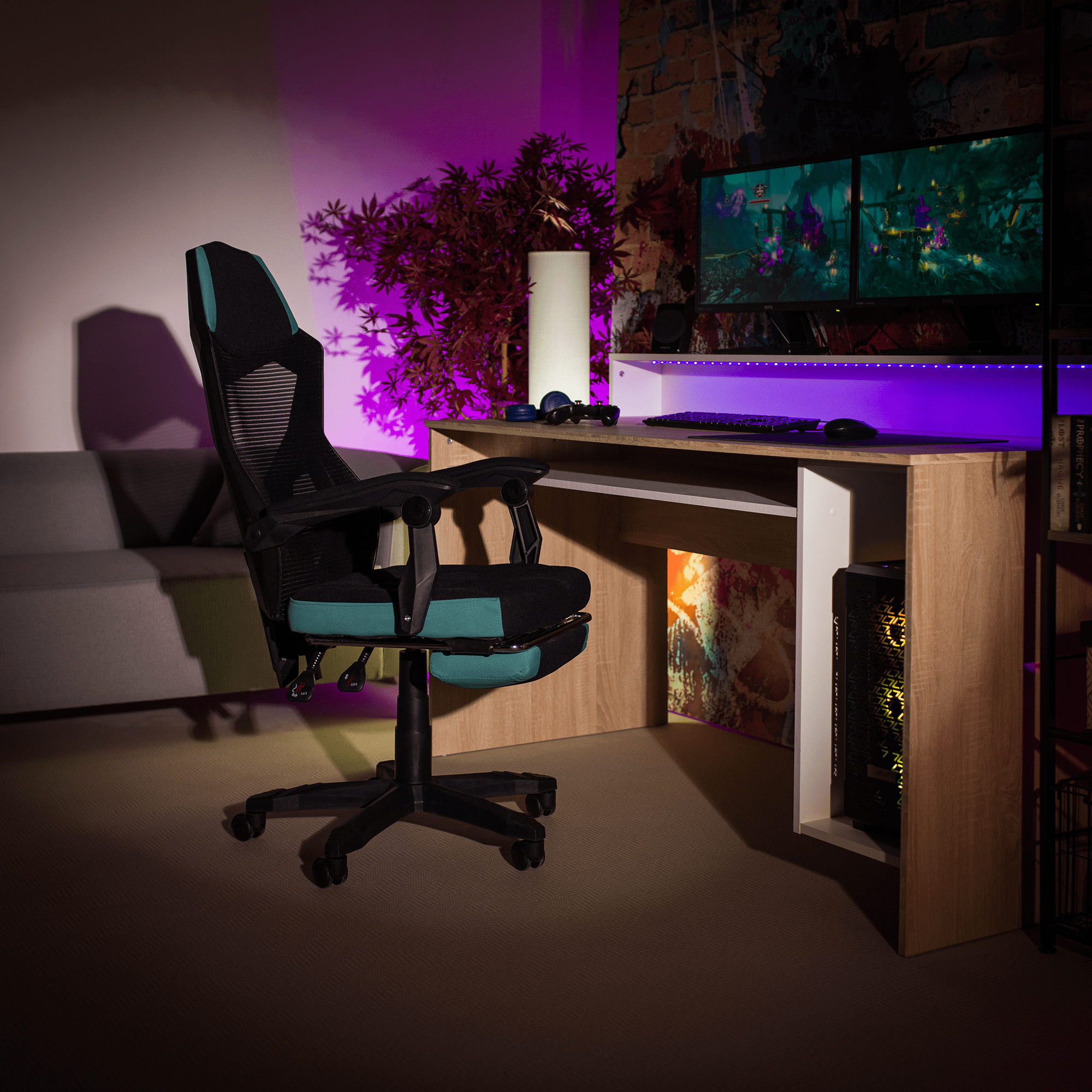 Scaun de birou / gaming, culoare neagră / neo mentă, JORIK NEW