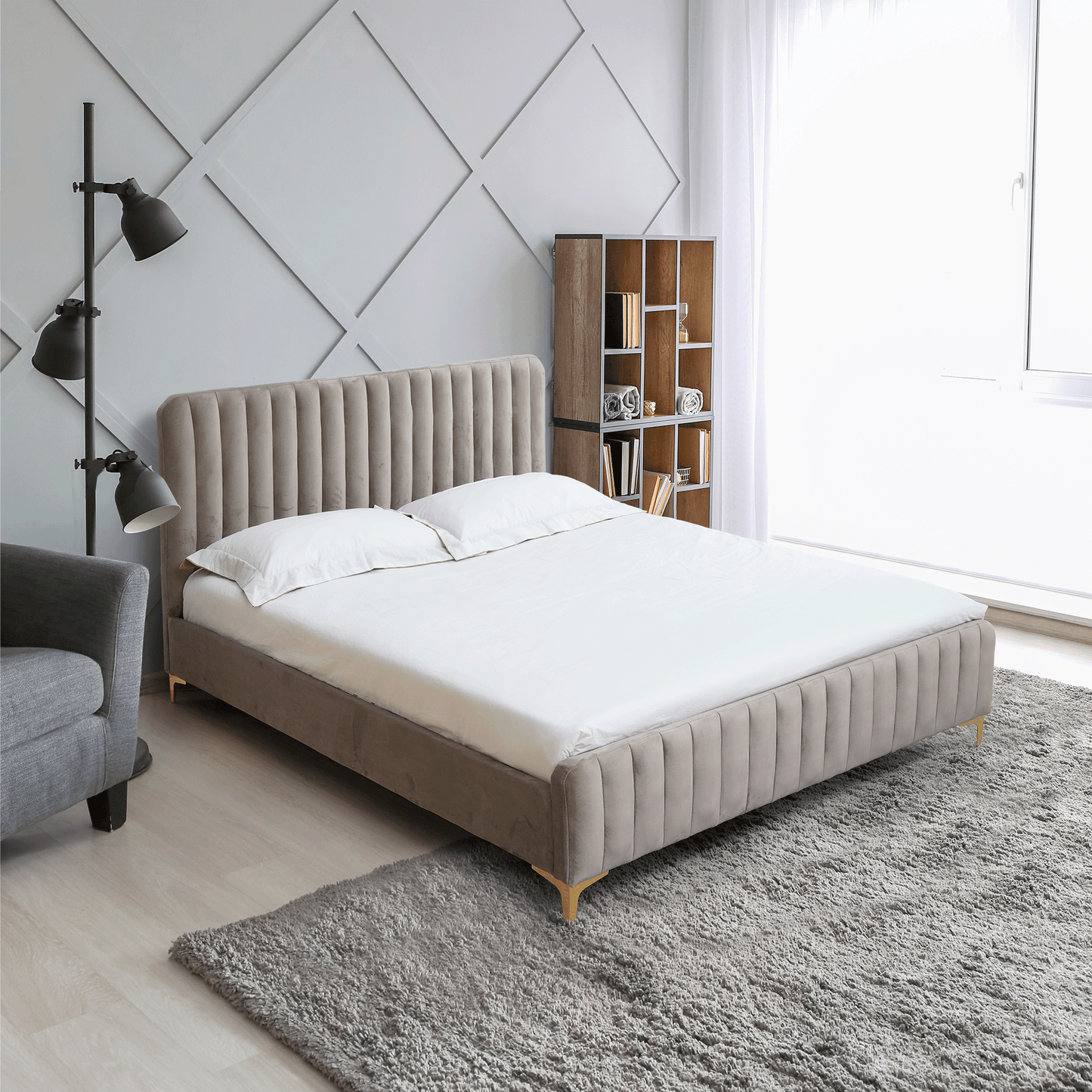 Pat, gri maro Taupe/gold crom auriu mat, 140x200, KAISA