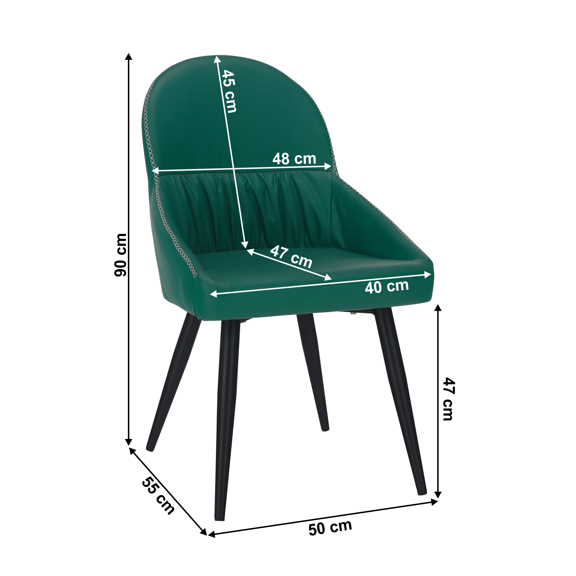Scaun de masă, piele ecologică verde/metal, KALINA