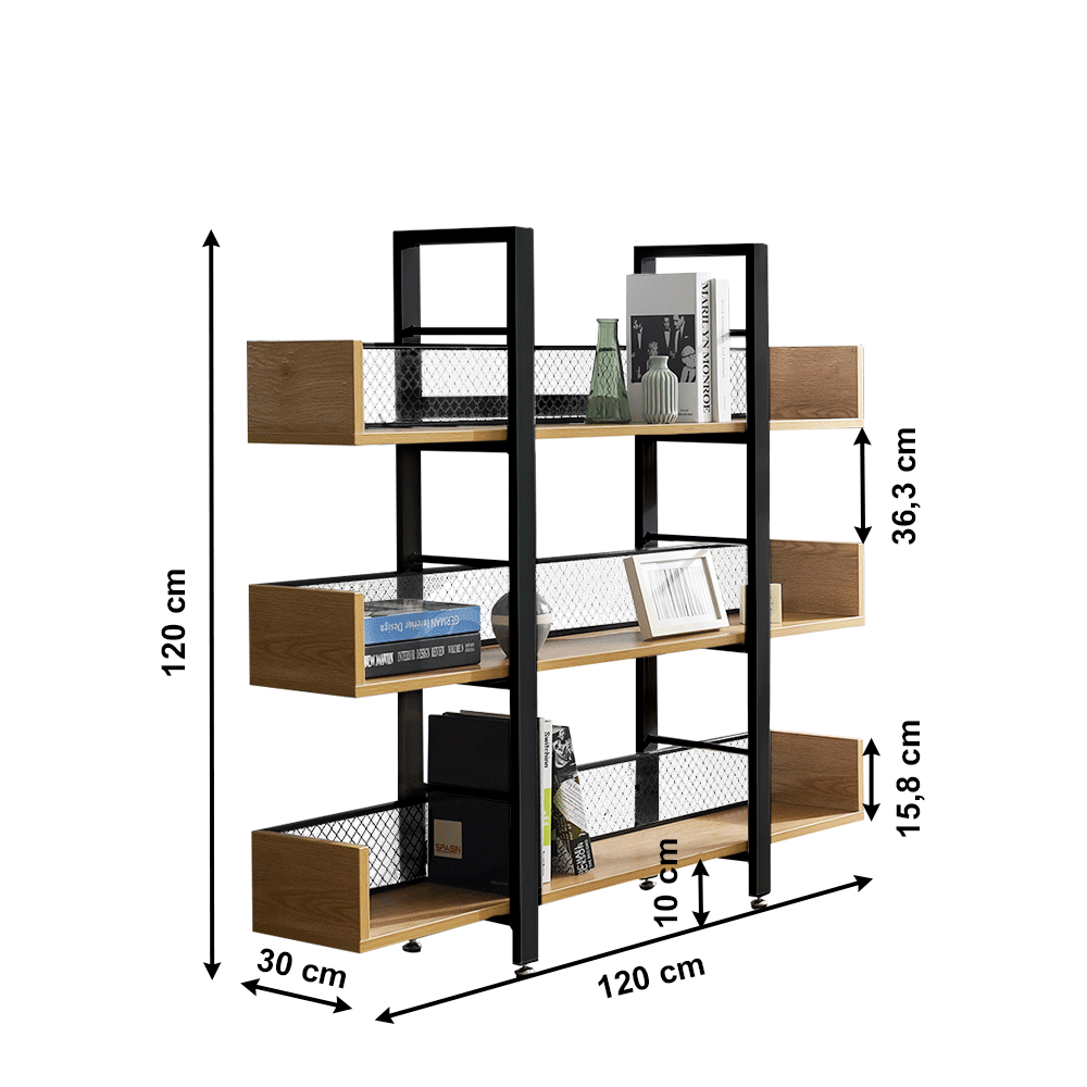 Raft cu 3 poliţe, negru / salcâm, KILIS TIP 1