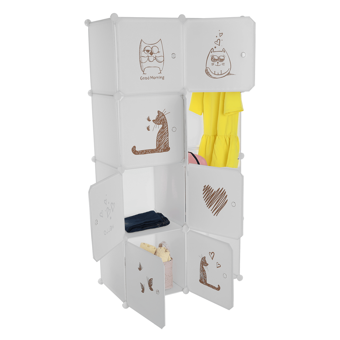 Dulap modular pentru copii, model alb / maro, KIRBY