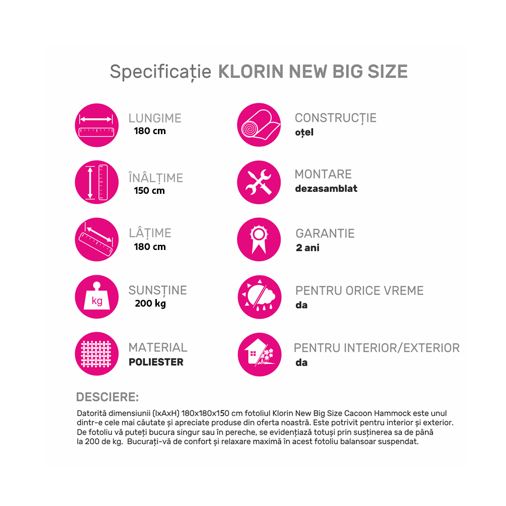 Scaun suspendabil balansoar, gri deschis, KLORIN BIG SIZE