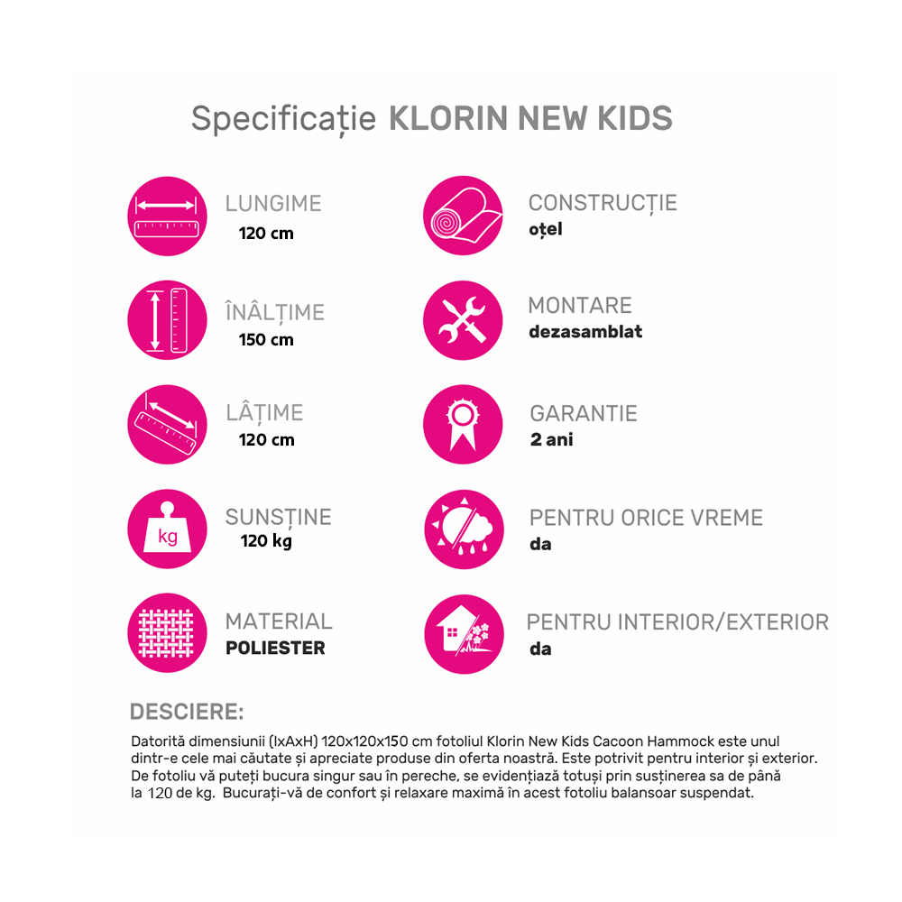 Scaun suspendabil balansoar, gri deschis, KLORIN NEW KIDS