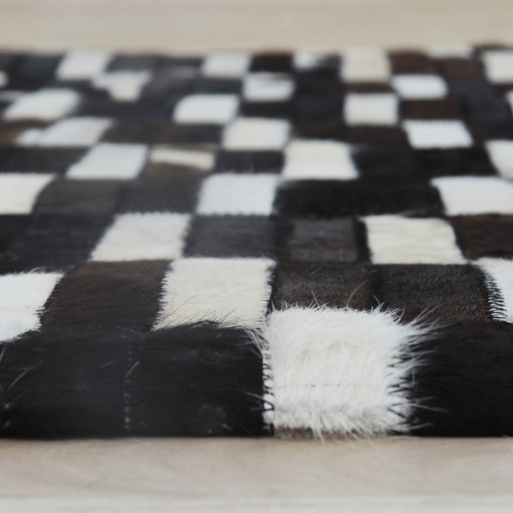 Covor de lux din piele, maro/negru/alb, patchwork, 141x200, PIELE DE VITĂ TYP 6