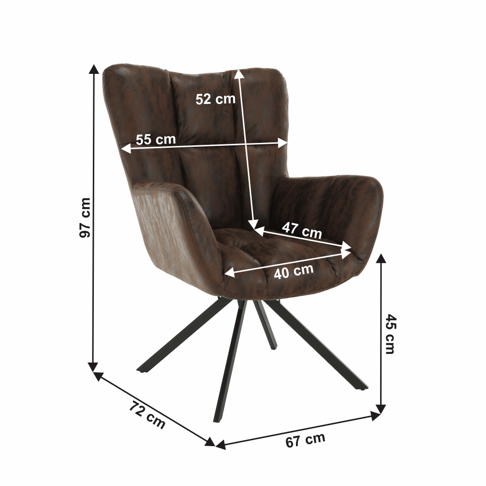 Fotoliu de design rotativ, maro ţesătură cu efect de piele întoarsă/negru, KOMODO