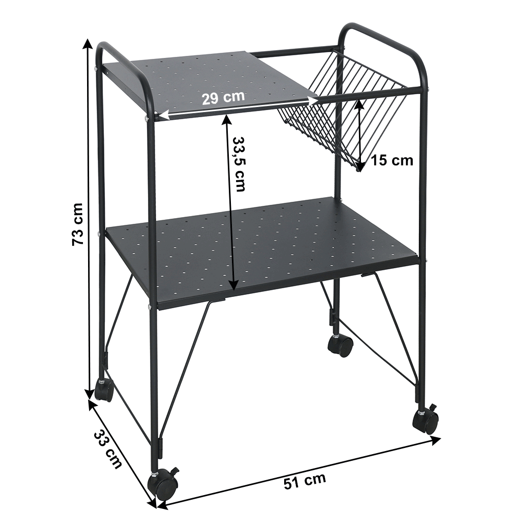 Masă mobilă, multifuncţională, metalic / plastic, neagră, KORETE