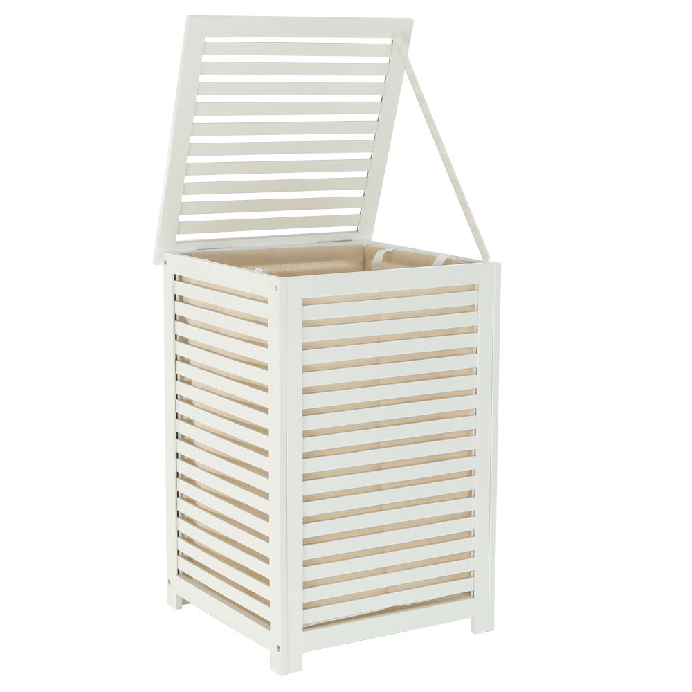 Coş de rufe, bambus lăcuit/alb/bej, BASKET