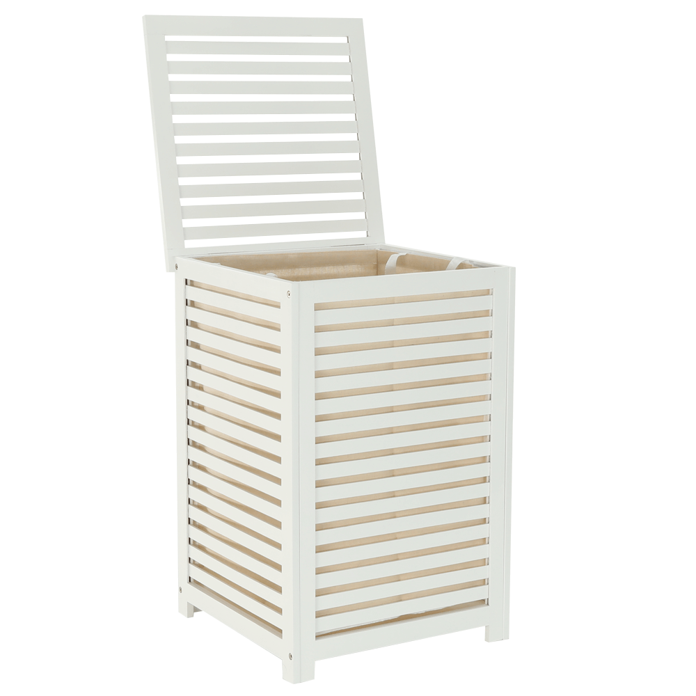 Coş de rufe, bambus lăcuit/alb/bej, BASKET
