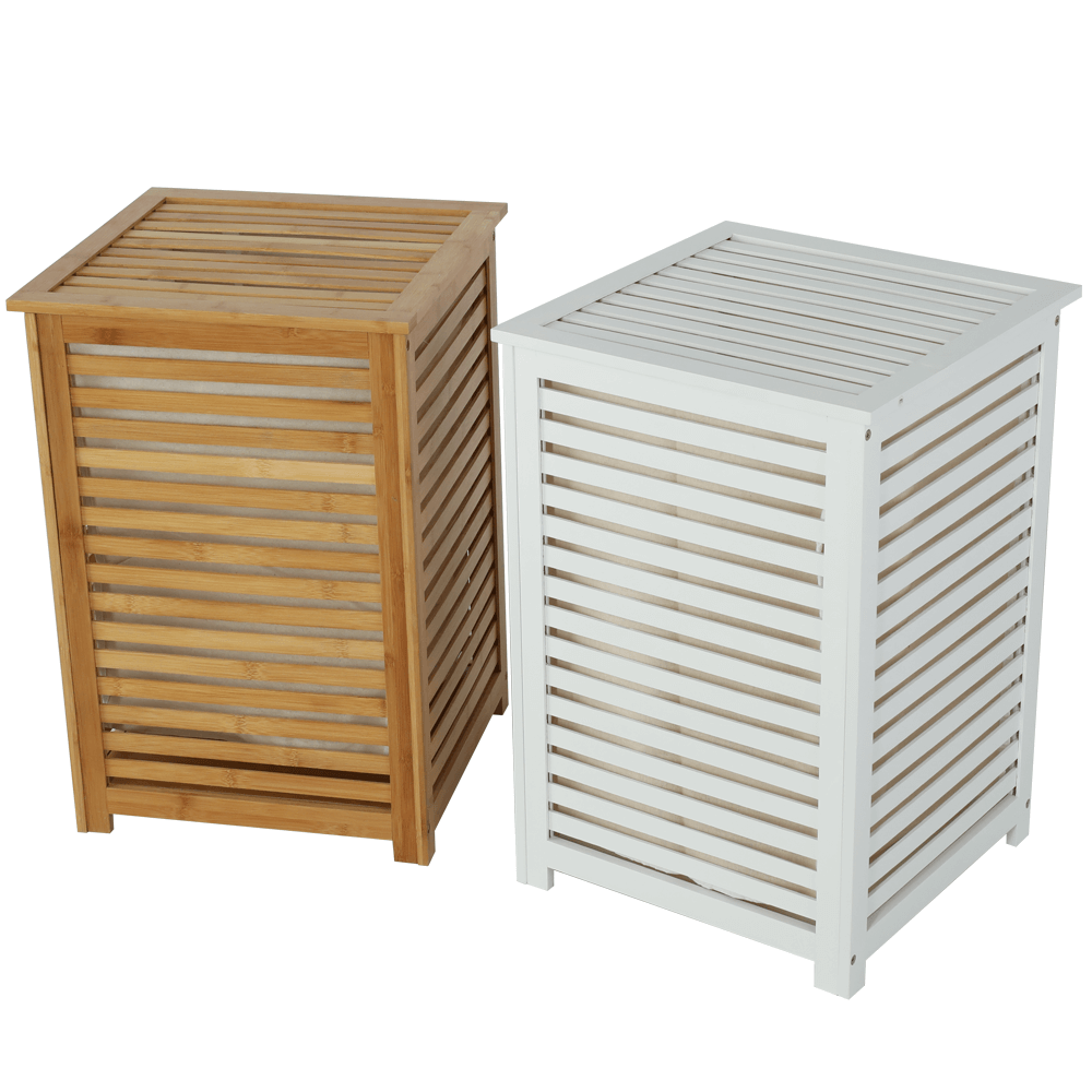 Coş de rufe, bambus lăcuit/alb/bej, BASKET