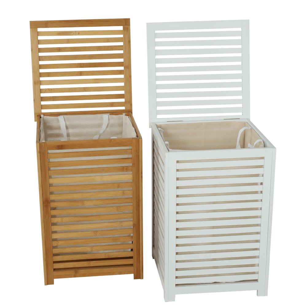 Coş de rufe, bambus lăcuit/alb/bej, BASKET