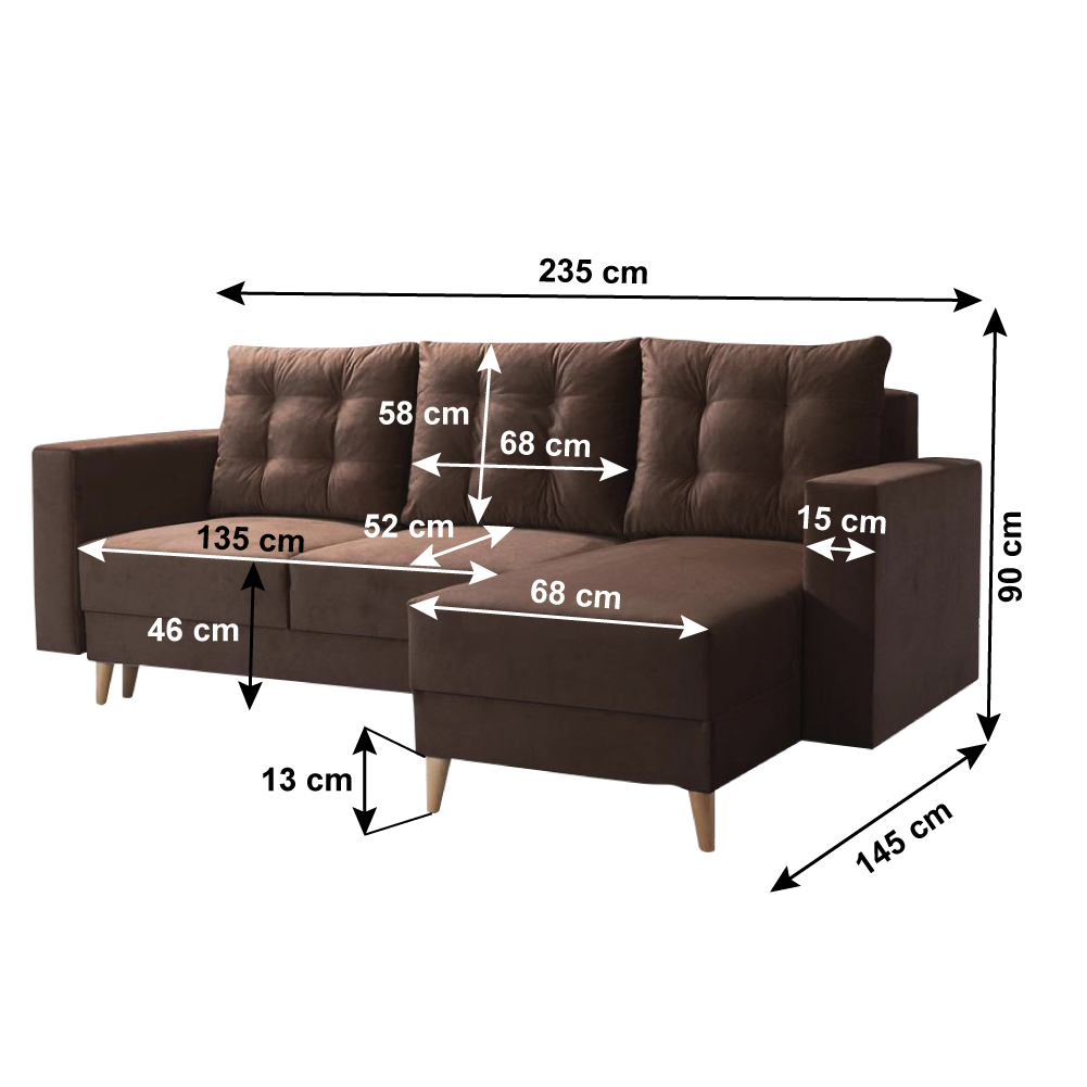 Canapea extensibilă, maro, dreapta, BLEKY ROH