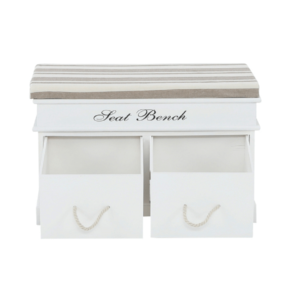 Bancă cu pernă, 2 sertare, alb/maro deschis, SEAT BENCH 1 NEW