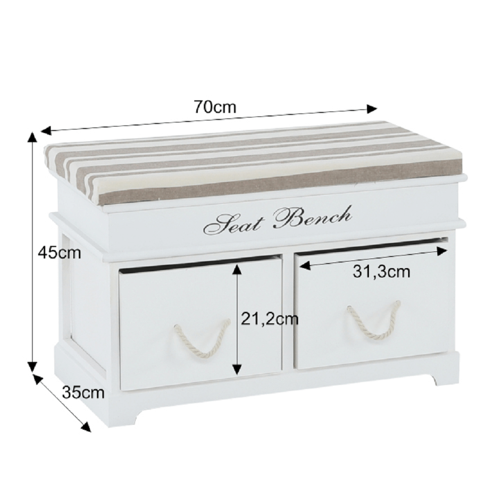 Bancă cu pernă, 2 sertare, alb/maro deschis, SEAT BENCH 1 NEW