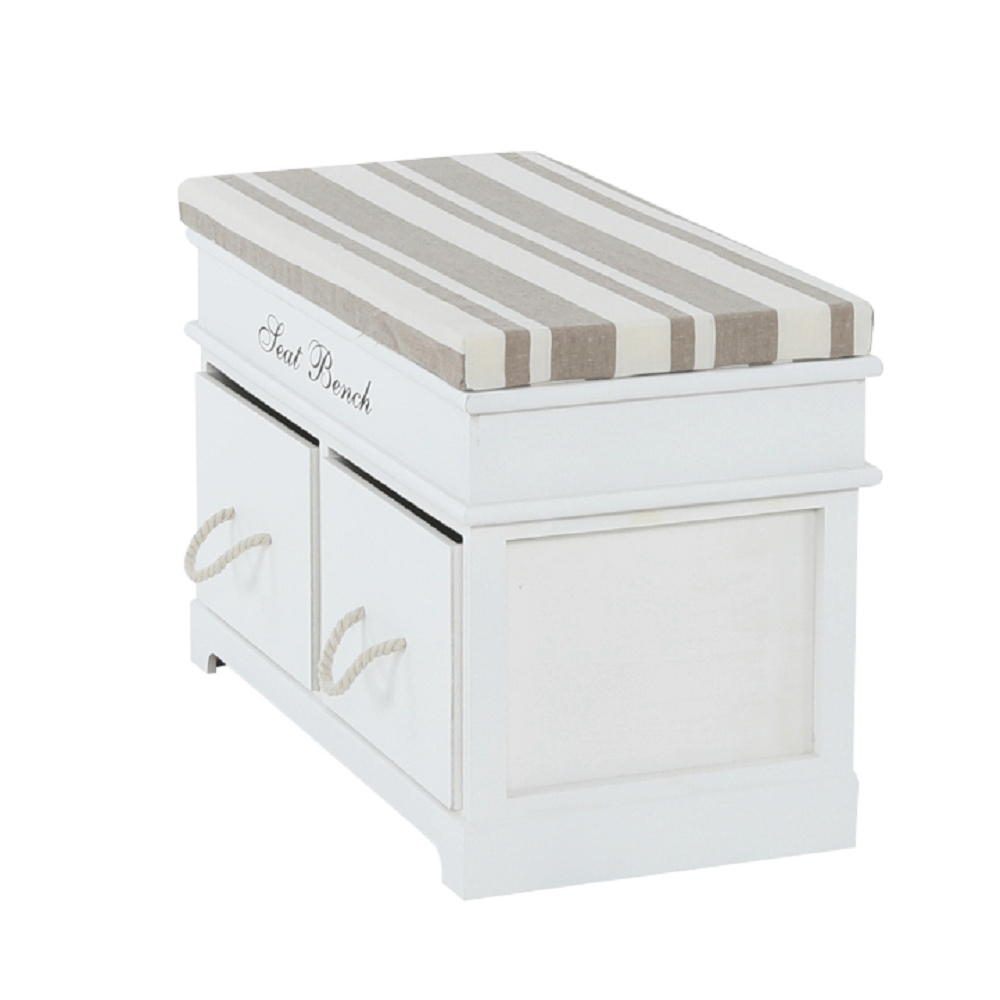 Bancă cu pernă, 2 sertare, alb/maro deschis, SEAT BENCH 1 NEW