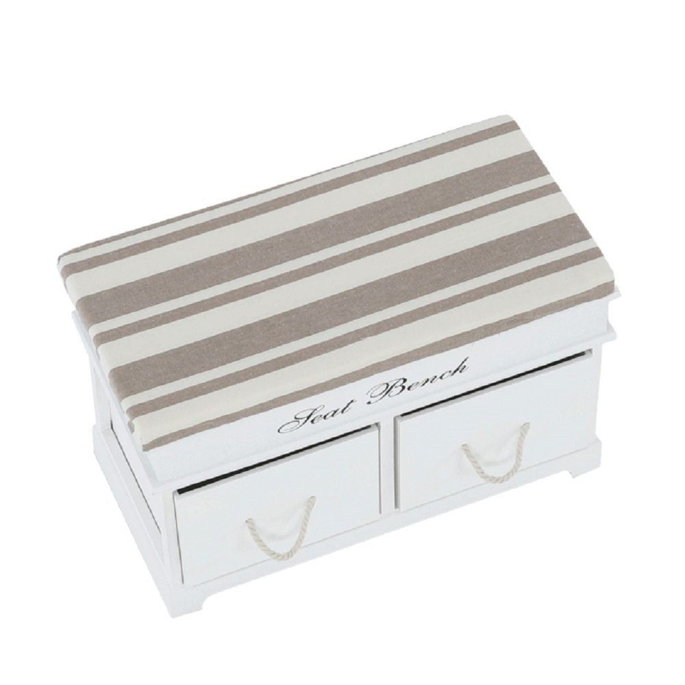 Bancă cu pernă, 2 sertare, alb/maro deschis, SEAT BENCH 1 NEW