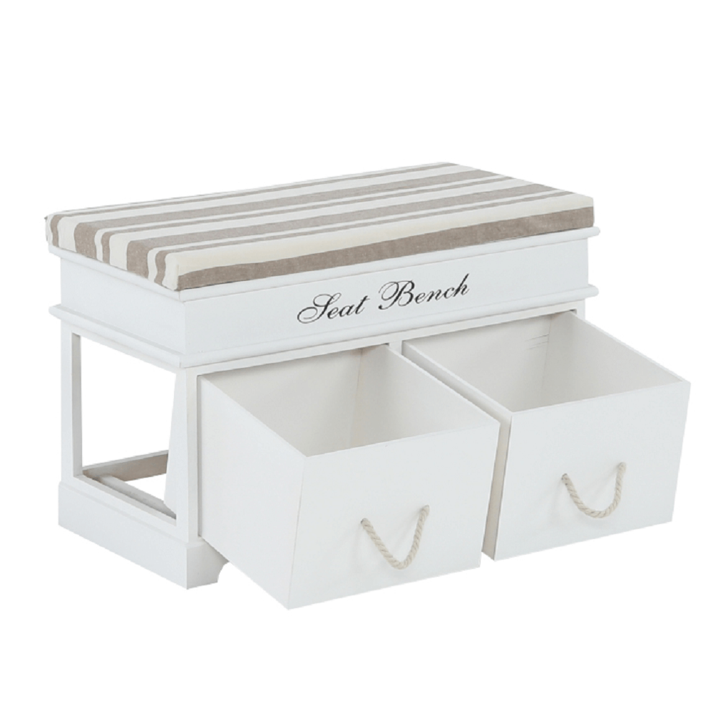 Bancă cu pernă, 2 sertare, alb/maro deschis, SEAT BENCH 1 NEW