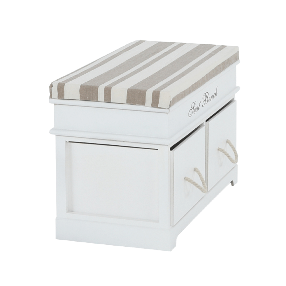 Bancă cu pernă, 2 sertare, alb/maro deschis, SEAT BENCH 1 NEW