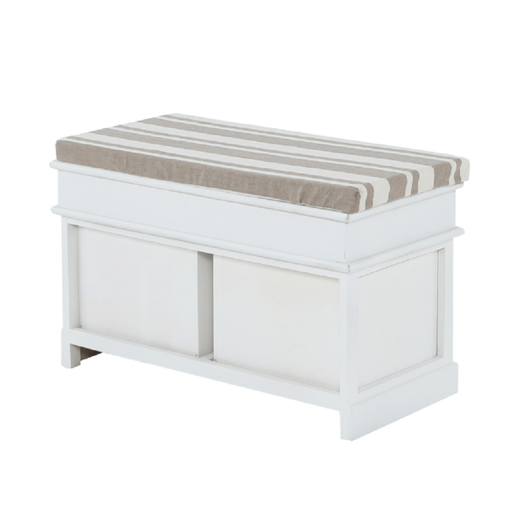 Bancă cu pernă, 2 sertare, alb/maro deschis, SEAT BENCH 1 NEW