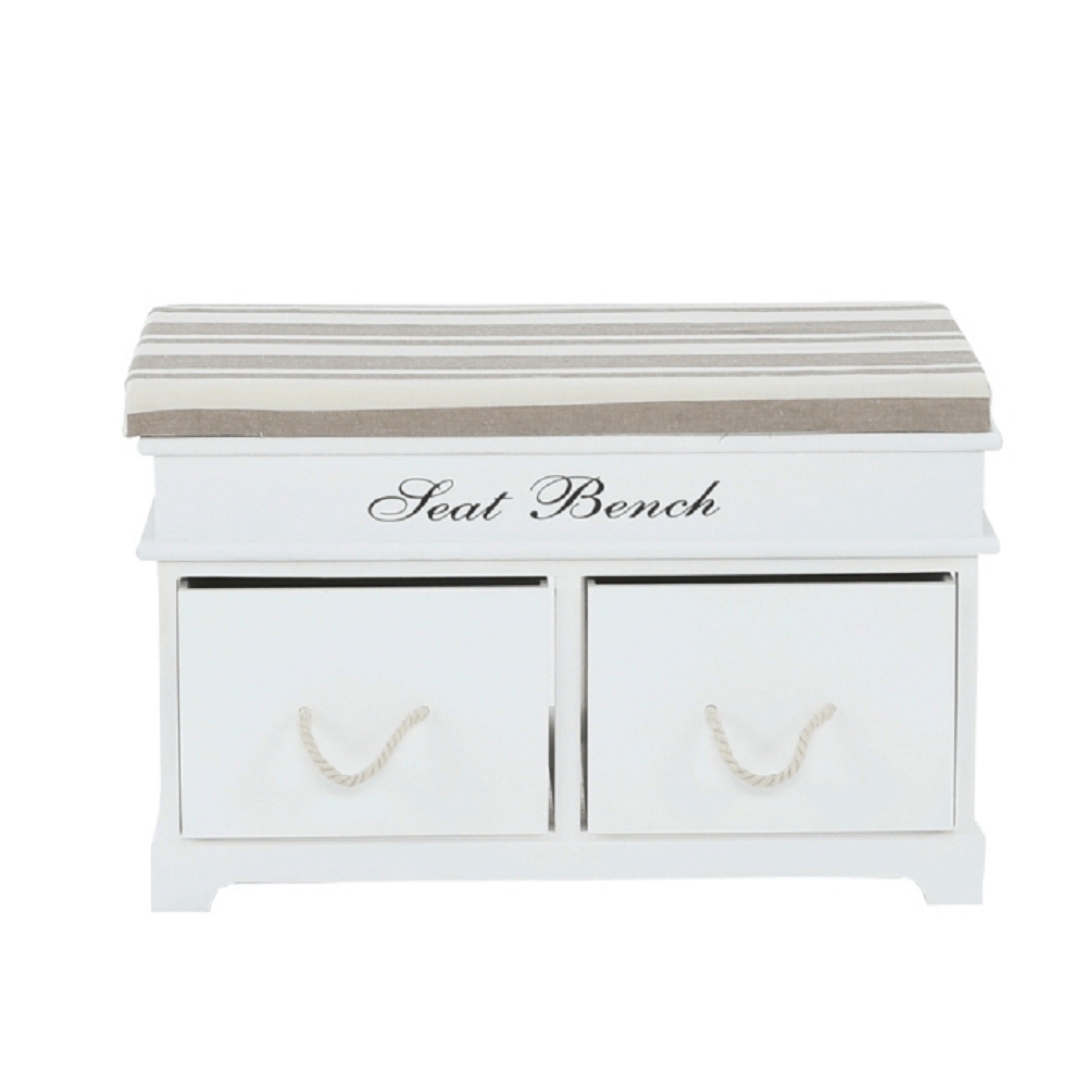 Bancă cu pernă, 2 sertare, alb/maro deschis, SEAT BENCH 1 NEW