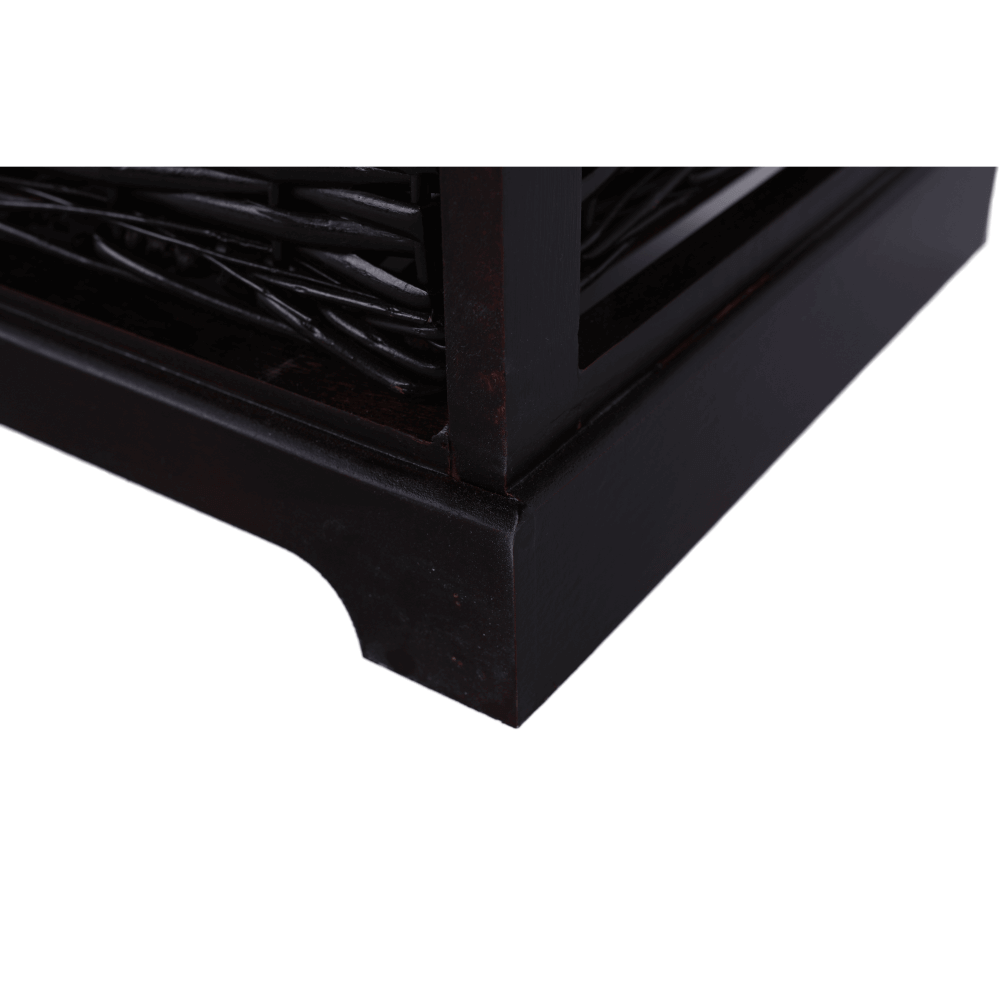 Bancă cu  pernă, 2 coşuri de răchită, maro închis/bej/imprimeu, SEAT BENCH 3