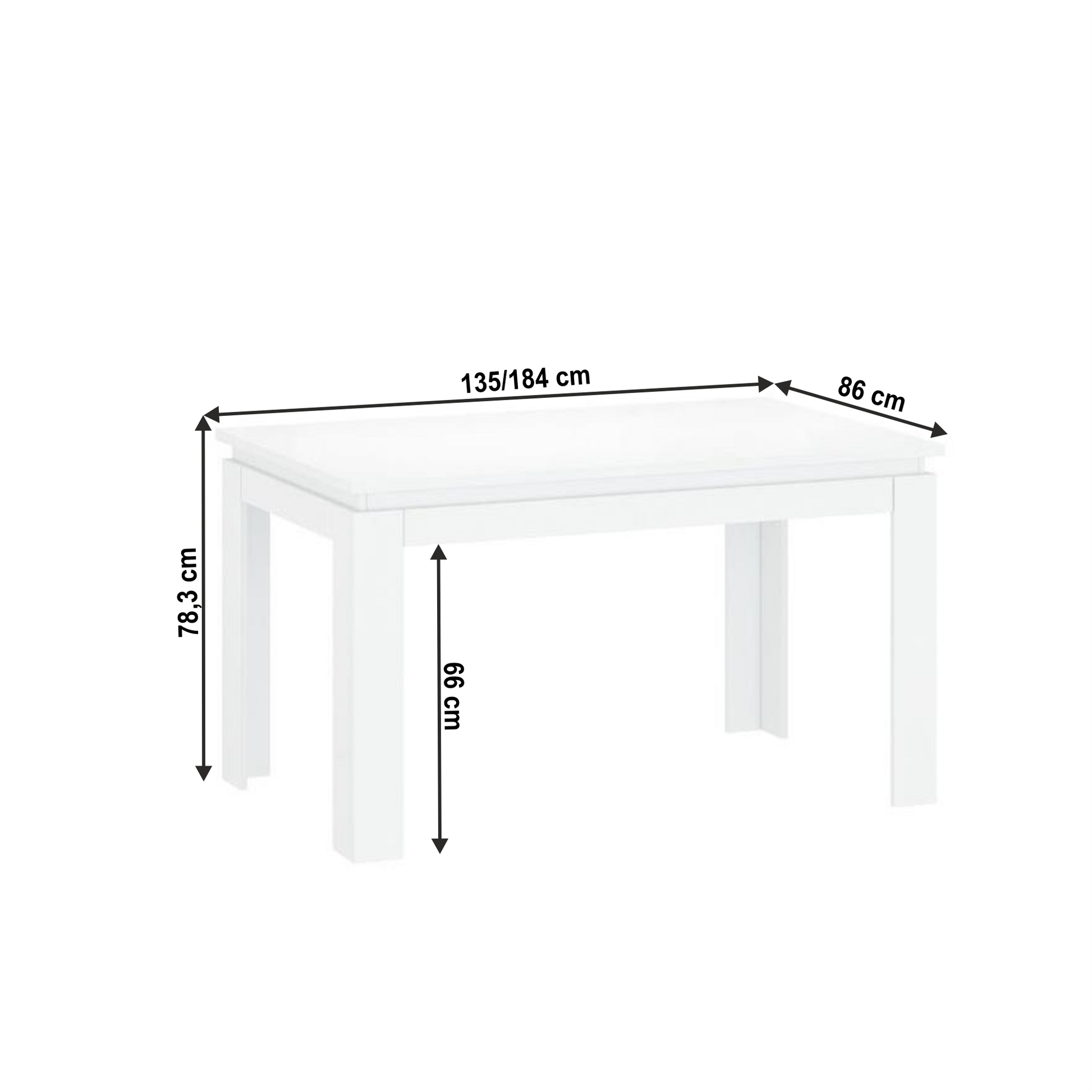 Masă pliabilă, alb, 135-184x86 cm, LINDY