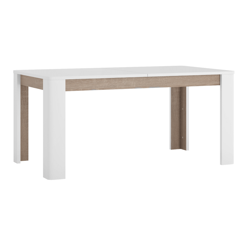 Masă dining extensibilă, alb extra lucios HG / stejar Sonoma închis / trufă, 160-200x90 cm, LYNATET TIP 75