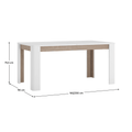 Masă dining extensibilă, alb extra lucios HG / stejar Sonoma închis / trufă, 160-200x90 cm, LYNATET TIP 75