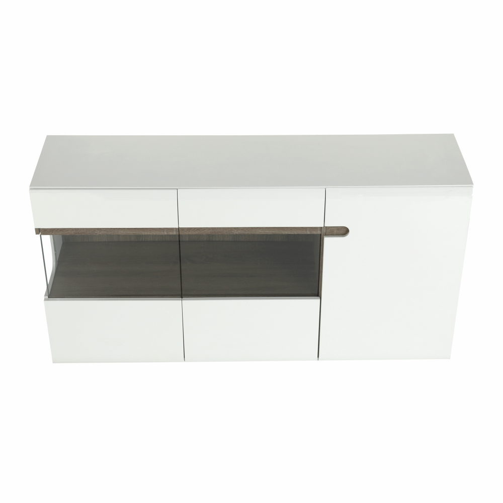 Comodă, albă strălucitoare HG/stejar sonoma închis, LYNATET TYP 42