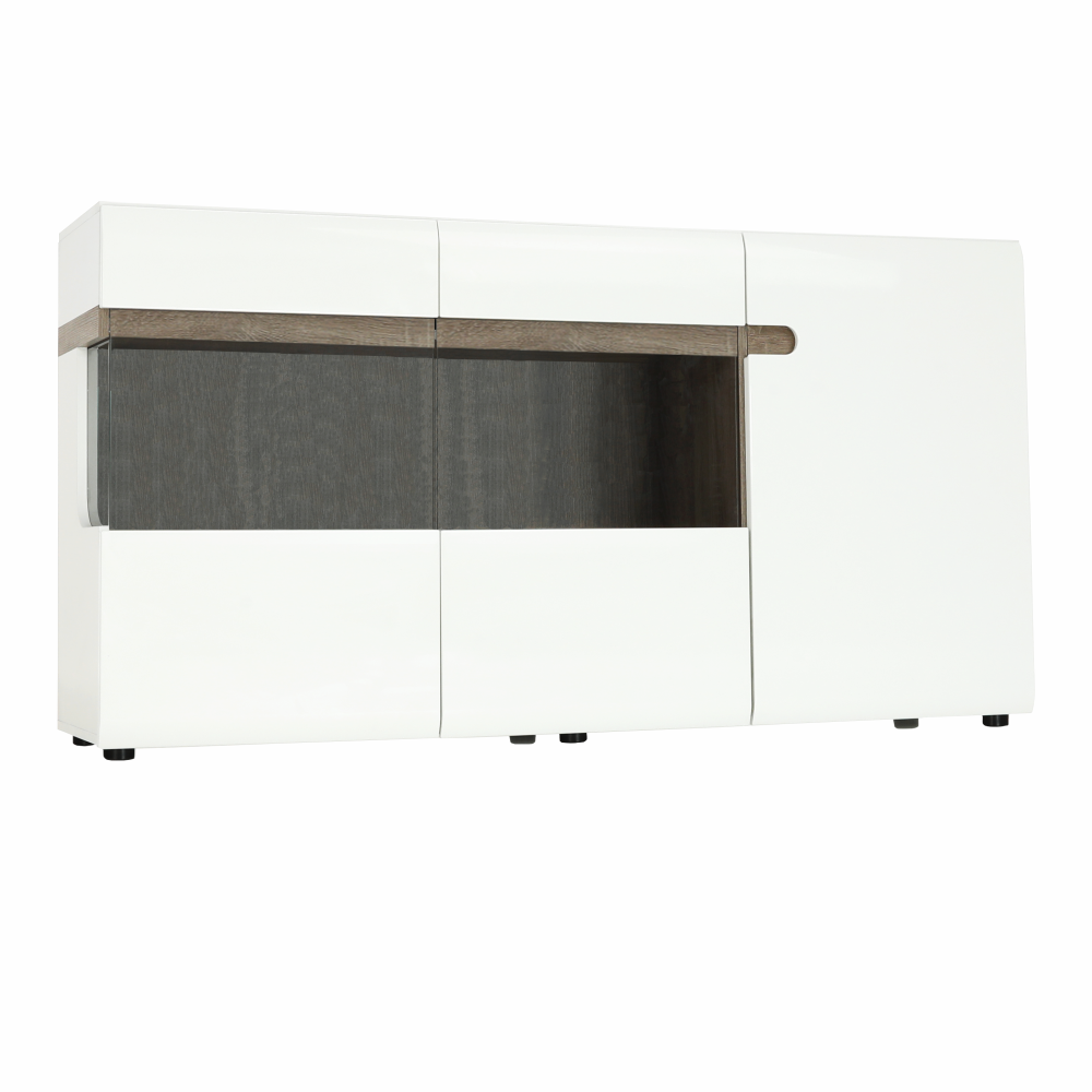 Comodă, albă strălucitoare HG/stejar sonoma închis, LYNATET TYP 42
