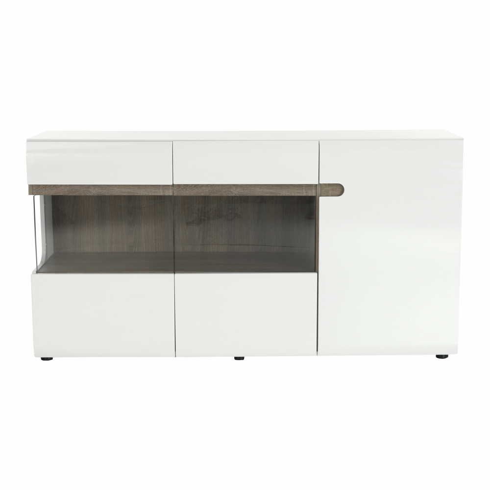 Comodă, albă strălucitoare HG/stejar sonoma închis, LYNATET TYP 42