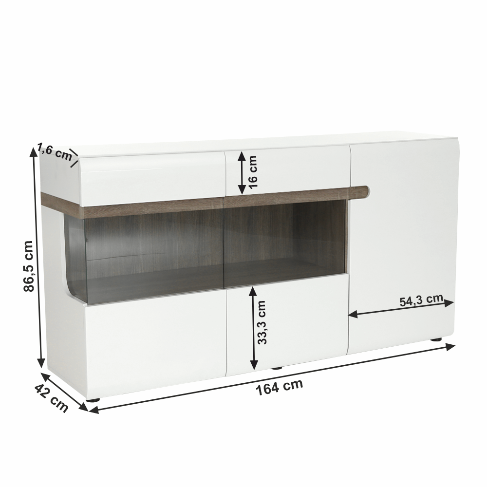 Comodă, albă strălucitoare HG/stejar sonoma închis, LYNATET TYP 42