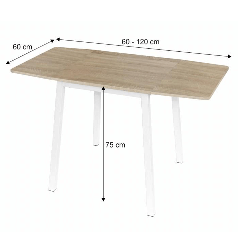 Masă dining, MDF folie/metal, stejar sonoma/alb, 60-120x60 cm, MAURO