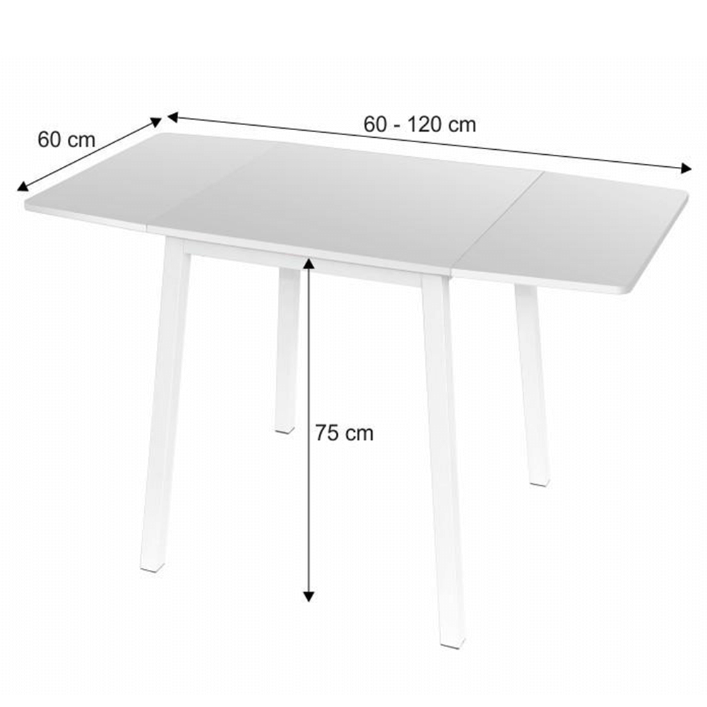 Masă dining, MDF folie/metal, alb, 60-120x60 cm, MAURO