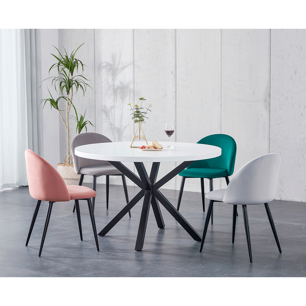 Masă de sufragerie, alb mat/ negru, diametru 120 cm, MEDOR